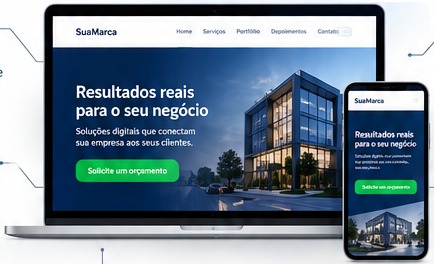 Site profissional em notebook e celular